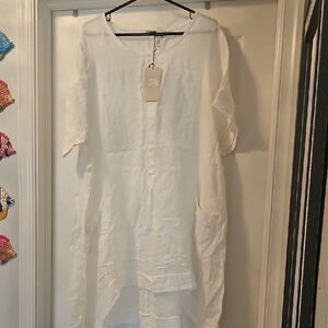 Puro Lino White Dress Pockets Linen